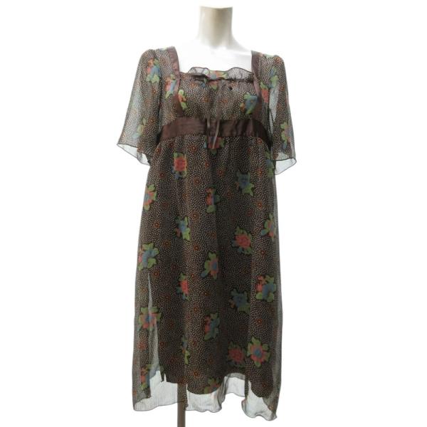 未使用品 コキュ COCUE タグ付 花柄シフォンワンピース シアー ひざ丈 
