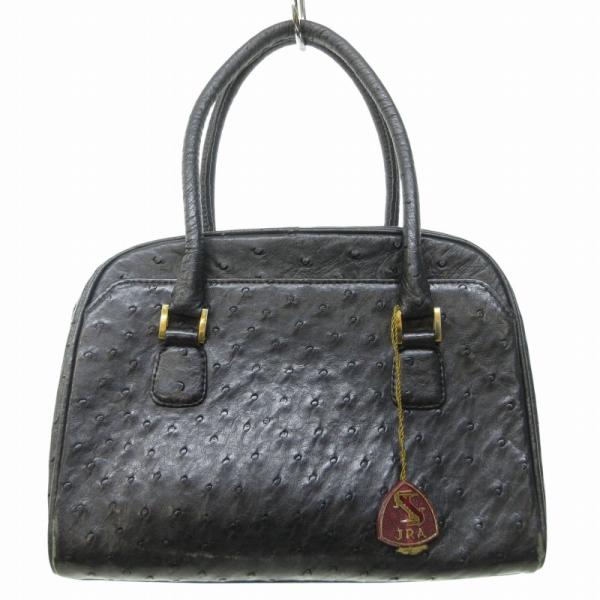 JRA オーストリッチ ハンドバッグ 手提げ ゴールド金具 レザー 黒
