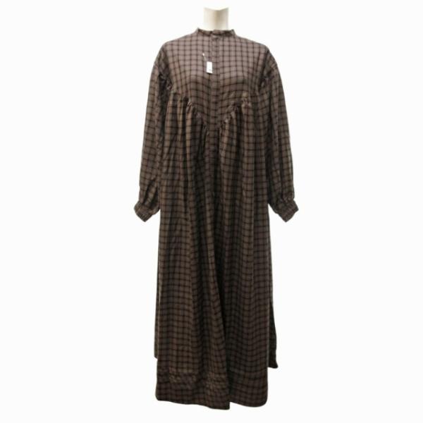 【中古】未使用品 ライト WRYHT タグ付き 21AW PLEATED NIGHT DRESS シャツワンピース ロング 茶 2 約M ■BL4 未使用品 ライト WRYHT タグ付き 21AW PLEATED NIGHT DRESS シャツ