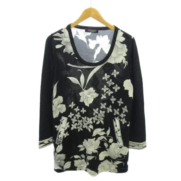 LEONARD 花柄セーター ラインストーン シルク混 黒 LEONARD（レオナール） LEONARD FASHION ワンピース 花柄 ウール