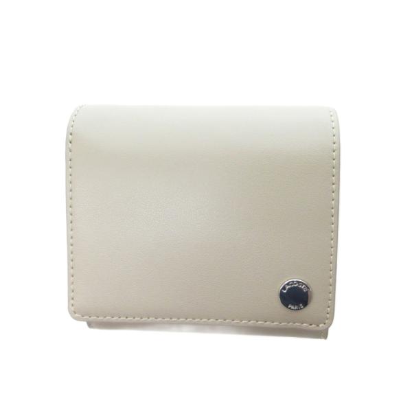 未使用品 ラコステ LACOSTE 二つ折り財布 ロゴ押印 レザー ボタン開閉 ベージュ レディース