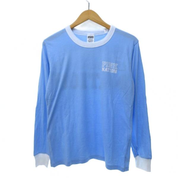 ヴィクトリアシークレット Victoria's Secret PINK リンガーT カットソー ロゴ 長袖 S ライトブルー レディース