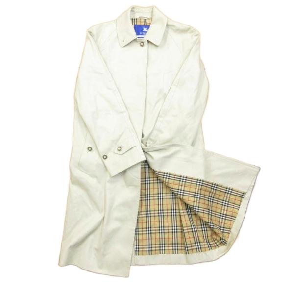 バーバリーブルーレーベル BURBERRY BLUE LABEL ステンカラーコート ノバチェック裏地 ロング丈 ベージュ 38 ■AO5 レディース