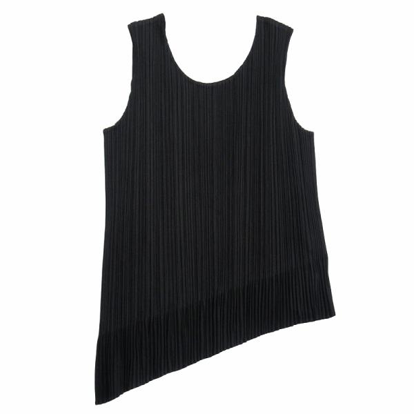 極美品　プリーツプリーズ　ノースリーブ　カットソー　タンクトップ　ブラック　3 美品 15ss プリーツプリーズ イッセイミヤケ プリーツ加工 タンク