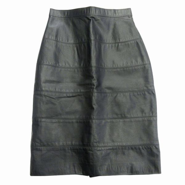 PURE DAU 牛革 レザー スカート タイト ひざ丈 バックジップ シーム