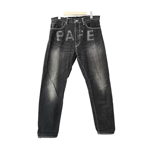 A BATHING APE アベイシングエイプ FRONT BAPE LOGO BLACK DENIM A BATHING APE アベイシングエイプ FRONT BAPE LOGO BLACK DENIM