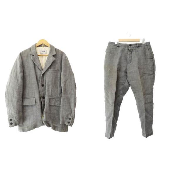 【中古】ヤエカ YAECA ラミー素材 カジュアル 3B シングル スーツ セットアップ 153004 156012 M 灰 グレー●250818 ヤエカ YAECA ラミー素材 カジュアル 3B シングル スーツ セットアップ