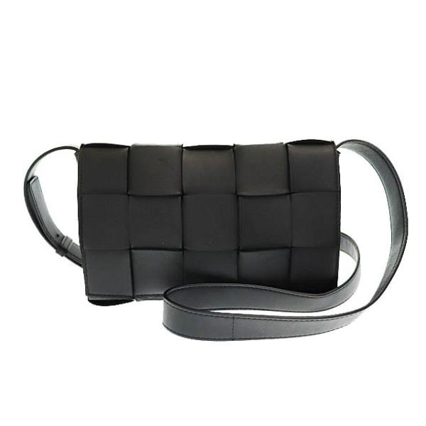 【中古】ボッテガヴェネタ BOTTEGA VENETA カセット レザー ショルダー バッグ 黒ブラック ☆AA★▲■251020 BOTTEGA VENETA（ボッテガ・ヴェネタ） カセット レザー ショルダー