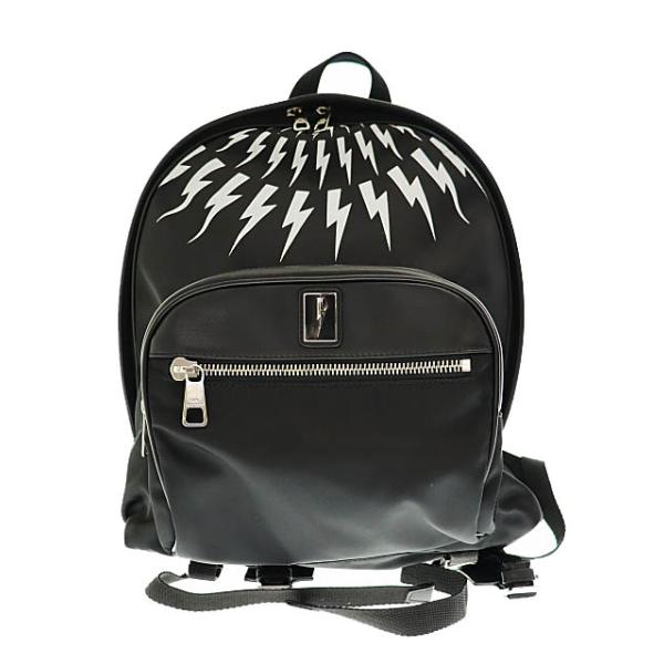 【中古】ニールバレット Neil Barrett サンダーボルト ロゴ プレート ナイロン バックパック リュック●▲■251020 ニールバレット Neil Barrett サンダーボルト ロゴ プレート レザー