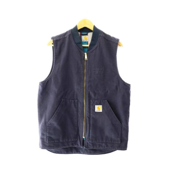 00s USA製 Carhartt 中綿ベスト 企業ロゴ刺繍 ネイビー M L 00's~ “Carhartt” Duck Vest SIZE L NAVY 00年代 カーハート ダック