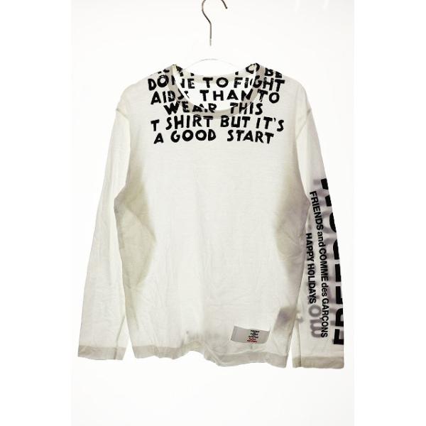 COMME des GARCONS コムデギャルソン Ｔシャツ 18AW OB-T003 MAISON MARGIERA メゾンマルジェラ HOLIDAYSCOLLECTION FREEDOM エイズプリント フリーダム アームロゴ 長袖 Tシャツ ホワイト系 L【中古】 vectorpremium_037-902410250079