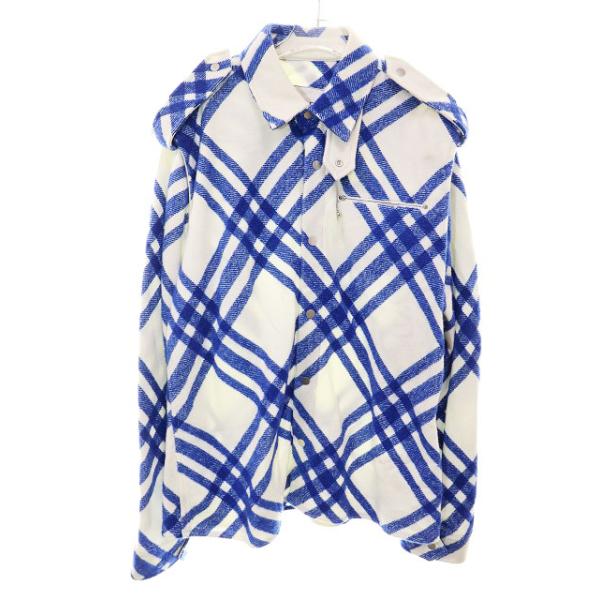 未使用　バーバリー　ダニエルリー　アーカイブチェック　シャツジャケット　ブルー BURBERRY バーバリー ARCHIVE CHECKED BRUSHED WOOLBLEND