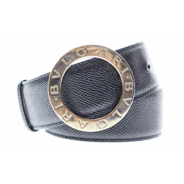未使用✨ブルガリ レザー ベルト シルバー金具 BVLGARI（ブルガリ） レザー ラウンド ロゴ バックル シルバー ベルト