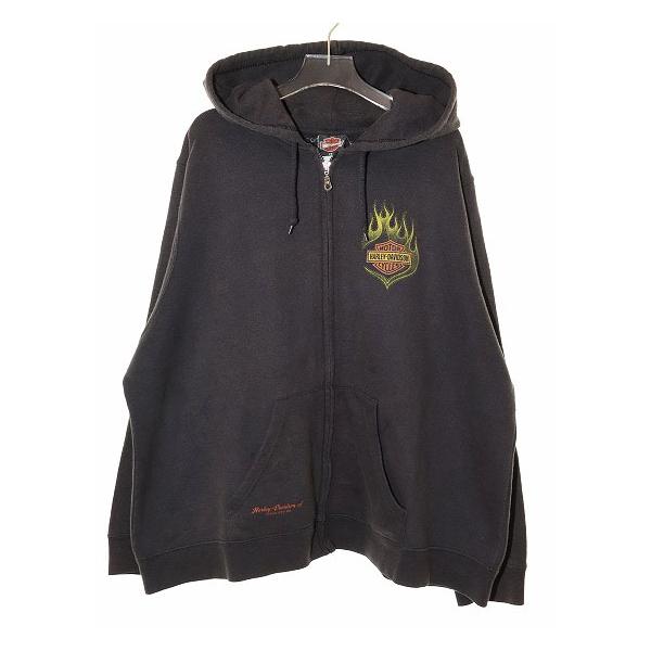 【中古】ハーレーダビッドソン HARLEY DAVIDSON FLAME LOGO PARKA BLACK 2X フレイム ロゴ ジップ パーカー ブラック ハーレーダビッドソン HARLEY DAVIDSON FLAME LOGO PARKA BLACK 2X