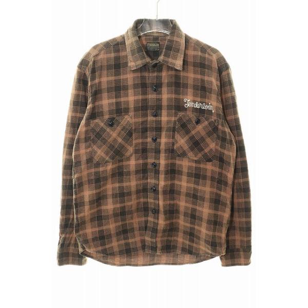 テンダーロイン　ウルフ柄ネルシャツ　ブラウン　Ｓサイズ テンダーロイン TENDERLOIN ネルシャツ Sサイズ チェック柄 ロゴ 刺繍