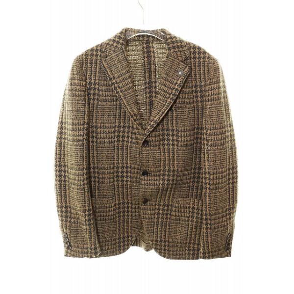 【中古】ラルディーニ LARDINI ウール ジャケット サイズ50 総柄 ブレザー グレンチェック ブラウン ●241024 メンズ ラルディーニ LARDINI ウール ジャケット サイズ50 総柄 ブレザー