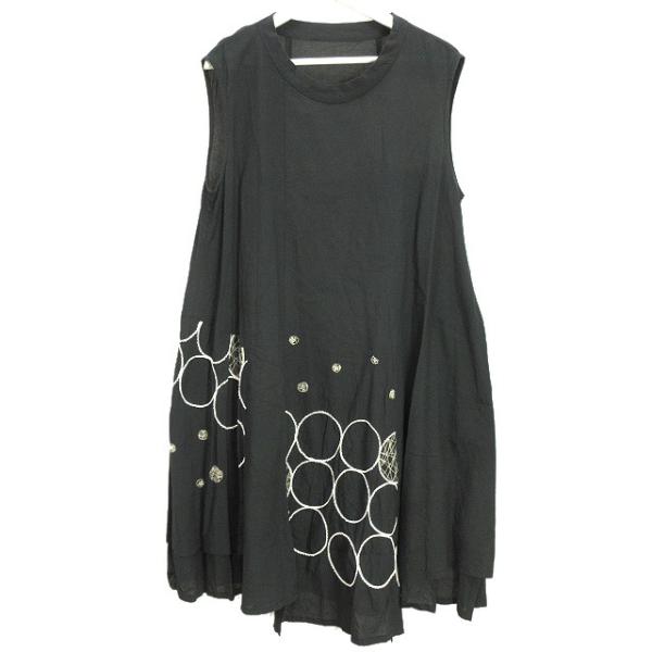 ジウ 慈雨 ロング ベスト チュニック 刺繍 40 ブラック 黒