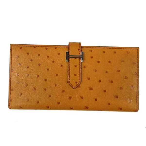 HERMES エルメス BEARN ベアン オーストリッチレザー 長財布 2つ折り C