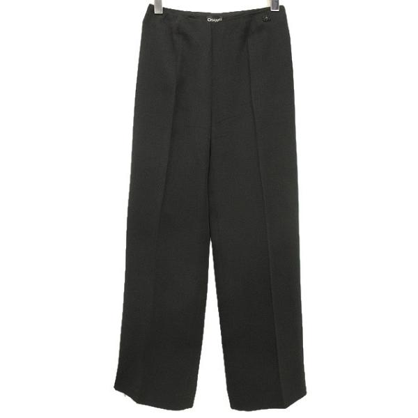 CHANEL シャネル ココマーク刺繍 シワ加工 ブラック ストレッチ パンツ CHANEL シャネル シルク スラックス パンツ 36 ブラック 黒