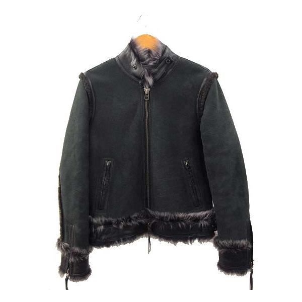 【中古】アヴィレックス AVIREX ムートン レザー ライダースジャケット 羊革 ファー ブラック系 M メンズ AVIREX（アヴィレックス） ムートン レザー ライダースジャケット 羊革