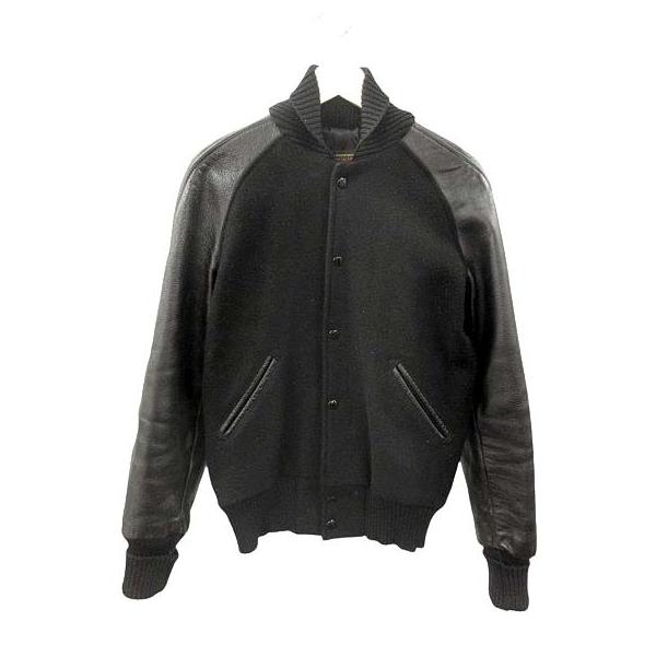スクーカム SKOOKUM 袖レザー スタジャン USA製 ブラック レザー切替