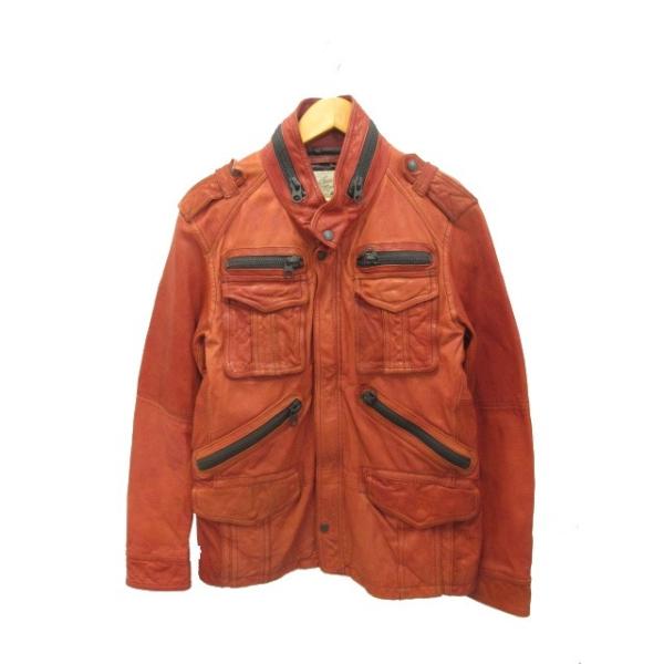 【中古】アヴィレックス AVIREX レザー ジャケット M-65タイプ L レッド系 アウター レディース AVIREX（アヴィレックス） レザー ジャケット M-65タイプ L レッド系