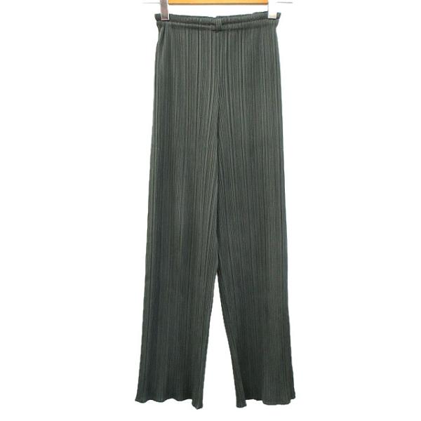 ISSEY MIYAKE イッセイミヤケ プリーツパンツ 裾フリル グリーン 中古・古着通販】PLEATS PLEASE ISSEY MIYAKE (プリーツプリーズ