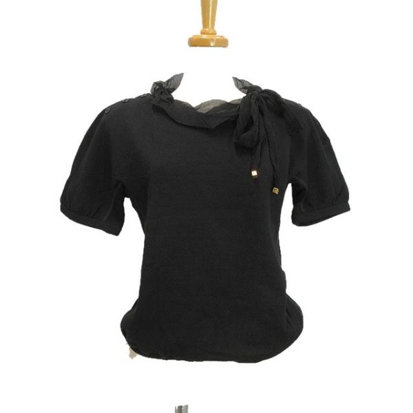 【中古】ルイヴィトン LOUIS VUITTON リボン付き ニット プルオーバー 34 ブラック 黒 トップス 半袖 レディース LOUIS VUITTON（ルイ・ヴィトン） リボン付き ニット プルオーバー 34