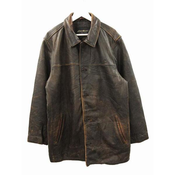 エディーバウアー EDDIE BAUER 00s レザー カーコート XL 牛革 ダーク