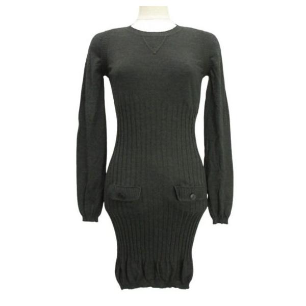 CHANEL（シャネル） ニット ワンピース 36 グレー リブ 切替 ココ