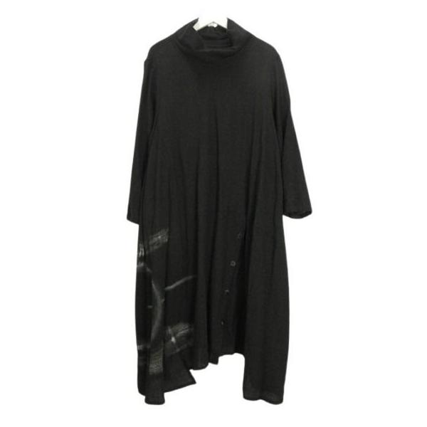 ジウ 慈雨 センソユニコ ウール ワンピース チュニック ブラック　変形 ジウ 慈雨 センソユニコ ワンピース 変形 ウール プリント 40 ブラック
