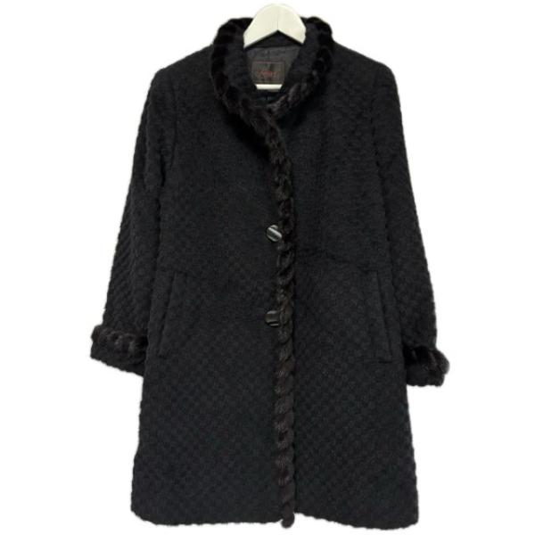 スニーアート Snyart シャギー コート ミンクファー付き 9号 ウール アルパカ アンゴラ ミンク モヘア ブラック 黒 アウター レディース