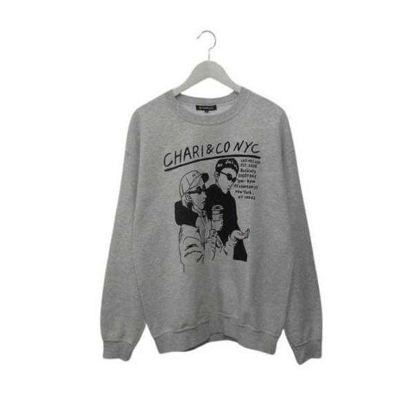 チャリアンドコー CHARI&amp;CO スウェット トレーナー M カットソー 裏起毛 プリント グレー トップス メンズ