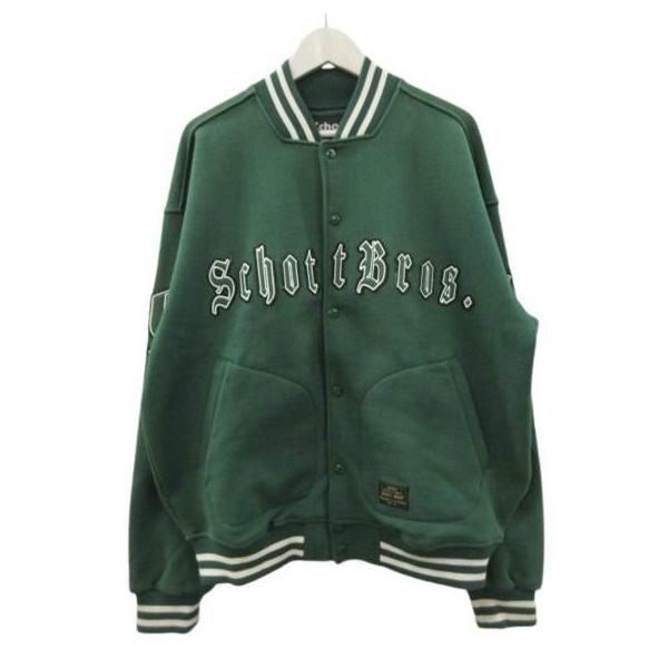 ショット SCHOTT スウェットスタジャン ロゴワッペン グリーン L ショット SCHOTT スウェットスタジャン ロゴワッペン グリーン L