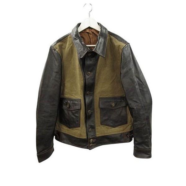革ジャン ホースハイド キャンバス ジャケット 3XL 馬革 茶芯 カーキ 茶 革ジャン ホースハイド キャンバス ジャケット 3XL 馬革 茶芯 カーキ