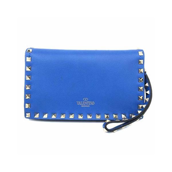 中古 ヴァレンティノ A ガラヴァーニ ガラヴァーニ Valentino Garavani A ロックスタッズ クラッチバッグ レザー 本革 青 ブルー パーティー イタリア製 A ベクトル 古着 052 ブランド古着販売のベクトル