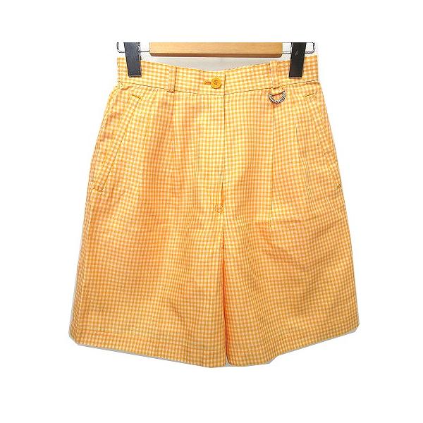 品質は非常に良い ガウチョパンツ チェック 黄色 レディース M
