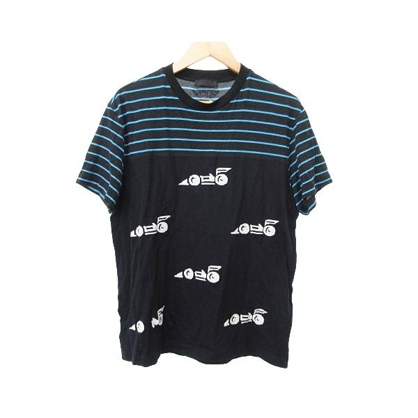 PRADA プラダ 15SS Tシャツ 半袖 切替 プリント ボーダー