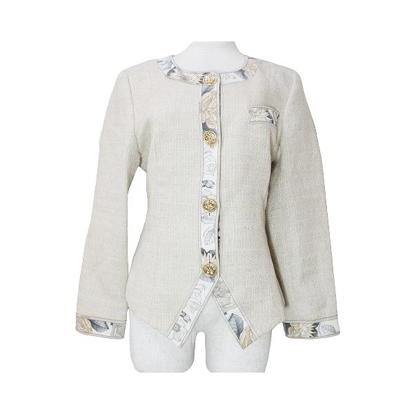 こ**LEONARD レオナール★ノーカラージャケット 花柄 ロゴボタン こ**LEONARD レオナール☆ノーカラージャケット 花柄 ロゴボタン