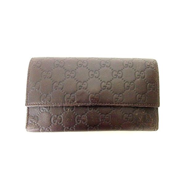 GUCCI グッチ シマ レザー 三つ折り 長財布 GG柄 茶 ダーク
