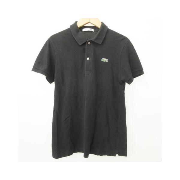 ラコステ LACOSTE ポロシャツ 半袖 鹿の子 カットソー 36 黒 ブラック ■MET1 レディース