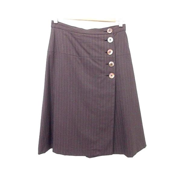 マーガレットハウエル　ブラウン ドット柄 フレアスカート ひざ下丈 MARGARET HOWELL マーガレットハウエル フレア ラップ 巻き スカート