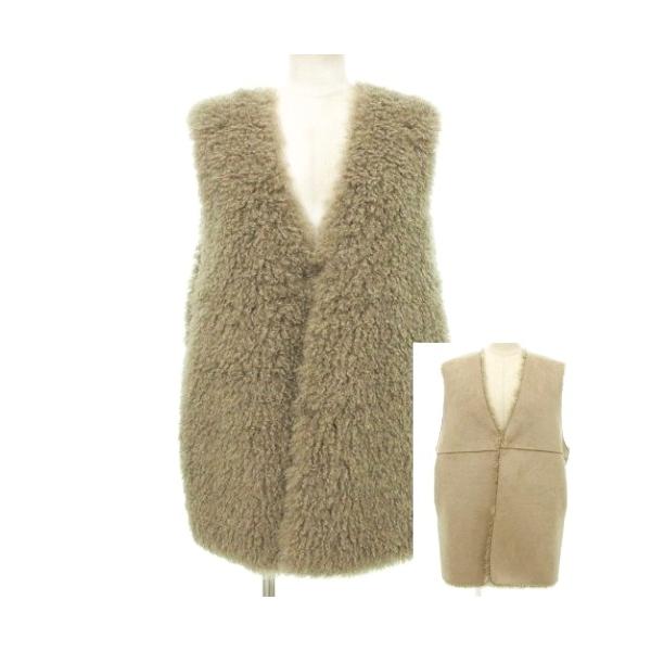 【中古】未使用品 マイカ＆ディール 24AW Vネック フェイクファー ベスト リバーシブル F ベージュ  レディース 未使用品 マイカ＆ディール MICA&DEAL タグ付き 24AW Vネック フェイク