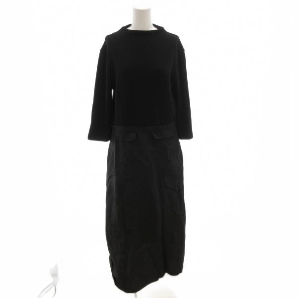 ZARA（ザラ） ニット切替 ワンピース 長袖 ロング L 黒 ブラック /FF