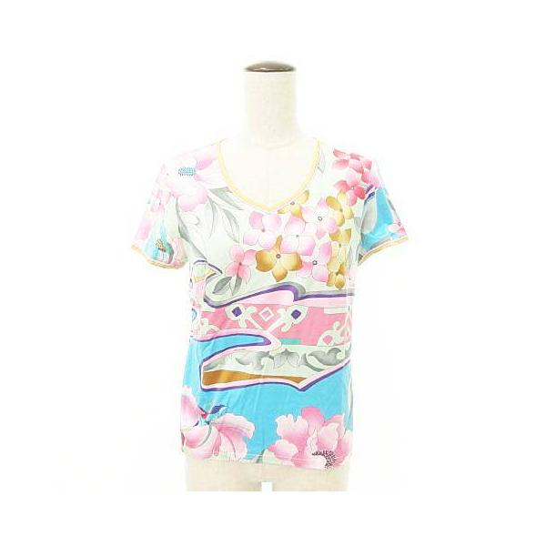 LEONARD（レオナール） 美品 花柄 Vネック コットン Tシャツ 日本製 M