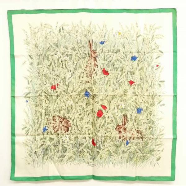 HERMES エルメス カレ90 LAPINS DANS UN CHAMP DE 麦畑とうさぎ