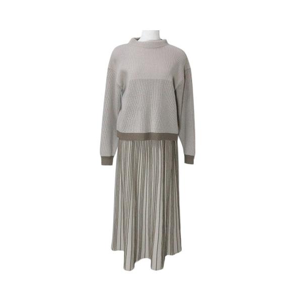 コムサイズム COMME CA ISM ストライプ柄ニット セットアップ ロングスカート フレア セーター 長袖 配色カラー ベージュ ブラウン 9 M相当 X レディース【ブランド】コムサイズム COMME CA ISM【表記サイズ】9(...