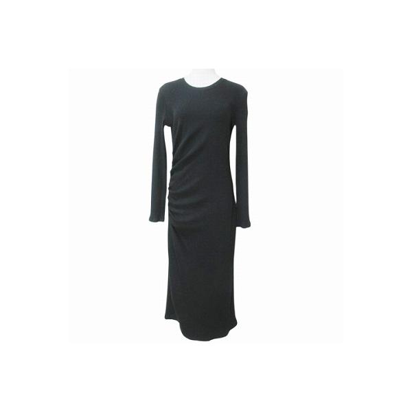 ZARA（ザラ） リブワンピース ロング タイト 長袖 サイドギャザー 無地