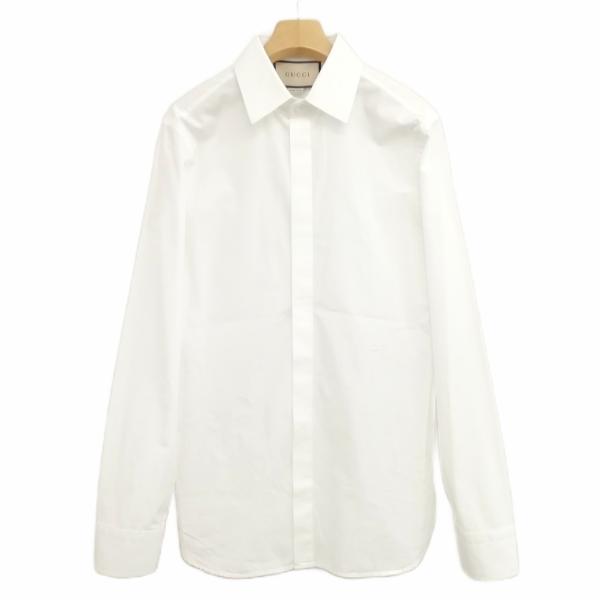 【中古】グッチ GUCCI 699561 ZAJOL ダブルG ワンポイント 刺繍 コットン ポプリン シャツ ドレスシャツ 38 / 15 GUCCI（グッチ） GUCCI 699561 ZAJOL ダブルG ワンポイント 刺繍