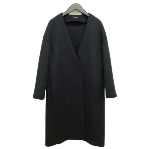 【中古】マダムジョコンダ 067069-18 スポンジングジャージー Vネックコート ノーカラーコート 美品 40 ブラック マダムジョコンダ MADAM JOCONDE 067069-18 スポンジングジャージー V